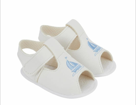 Baby Boys White And Blue Boat Bay Pod Soft Sandals