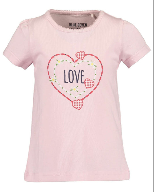 Nana' Special Buys Girls Blue Seven Pink Love Short Sleeved T Shirt