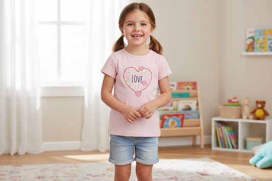 Nana' Special Buys Girls Blue Seven Pink Love Short Sleeved T Shirt