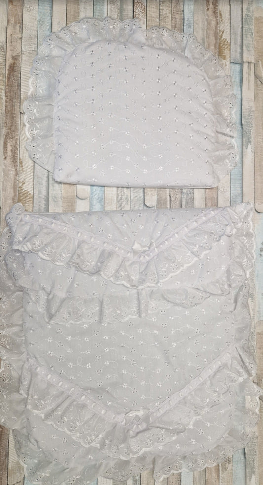 Unisex Baby White Broderie Anglaise Pram Set