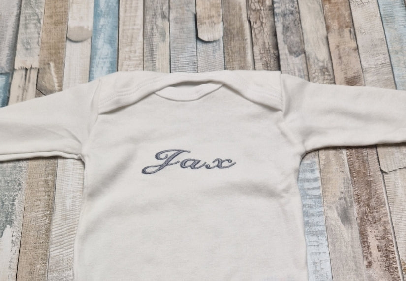 Personalised White Long Sleeved Babygro