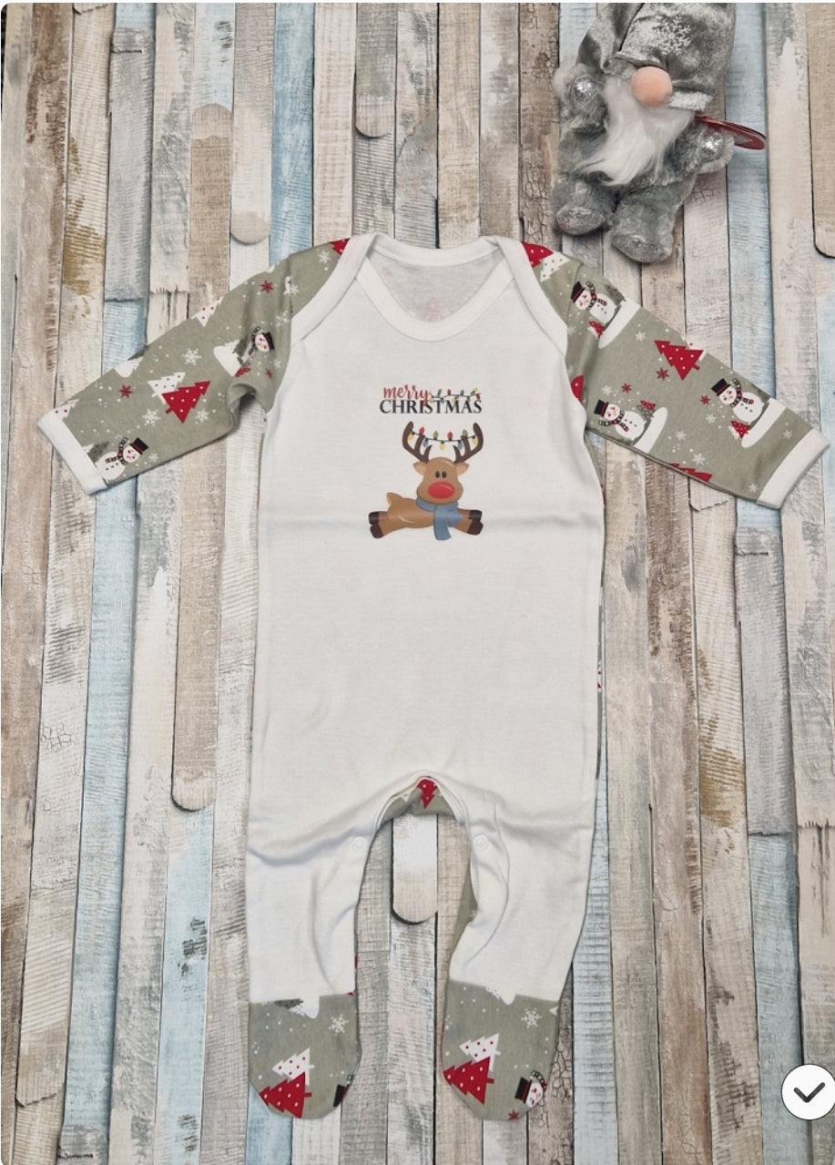 Personalised  Christmas Unisex Baby Grey And White Babygro