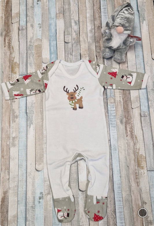 Personalised  Christmas Unisex Baby Grey And White Babygro