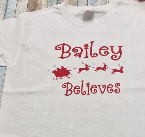 White Personalised I Believes Christmas Tshirts