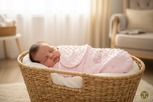 Personalised Baby Girls Pink Bubble Design Swaddle