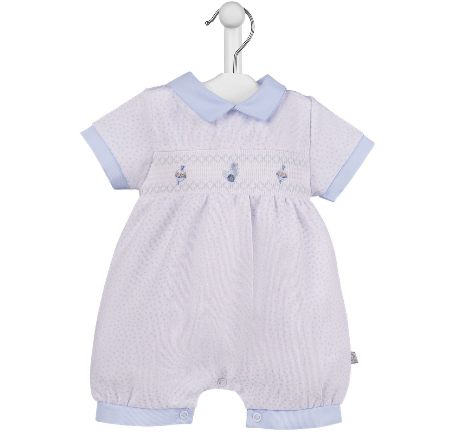 Baby Boys White And Blue Smocked Toy Romper