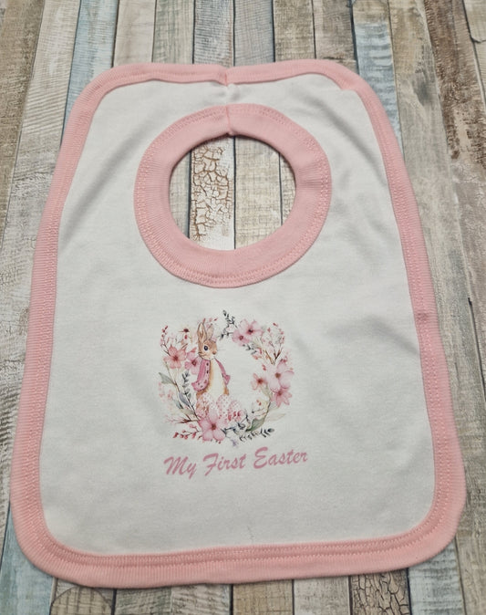 Baby Girls My First Easter Pink Printed Rabbit Bib