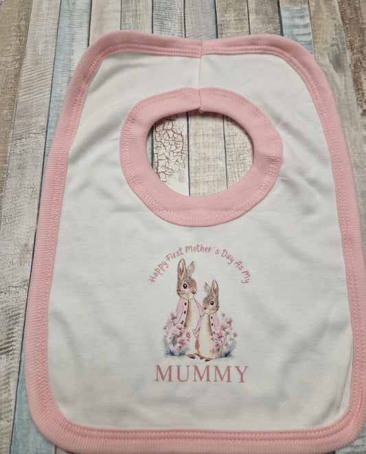 Baby Girls Happy First Mother's Day As My Mummy Rabbit Printed Bib