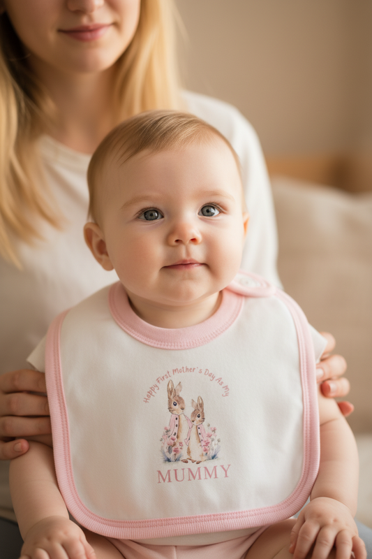 Baby Girls Happy First Mother's Day As My Mummy Rabbit Printed Bib
