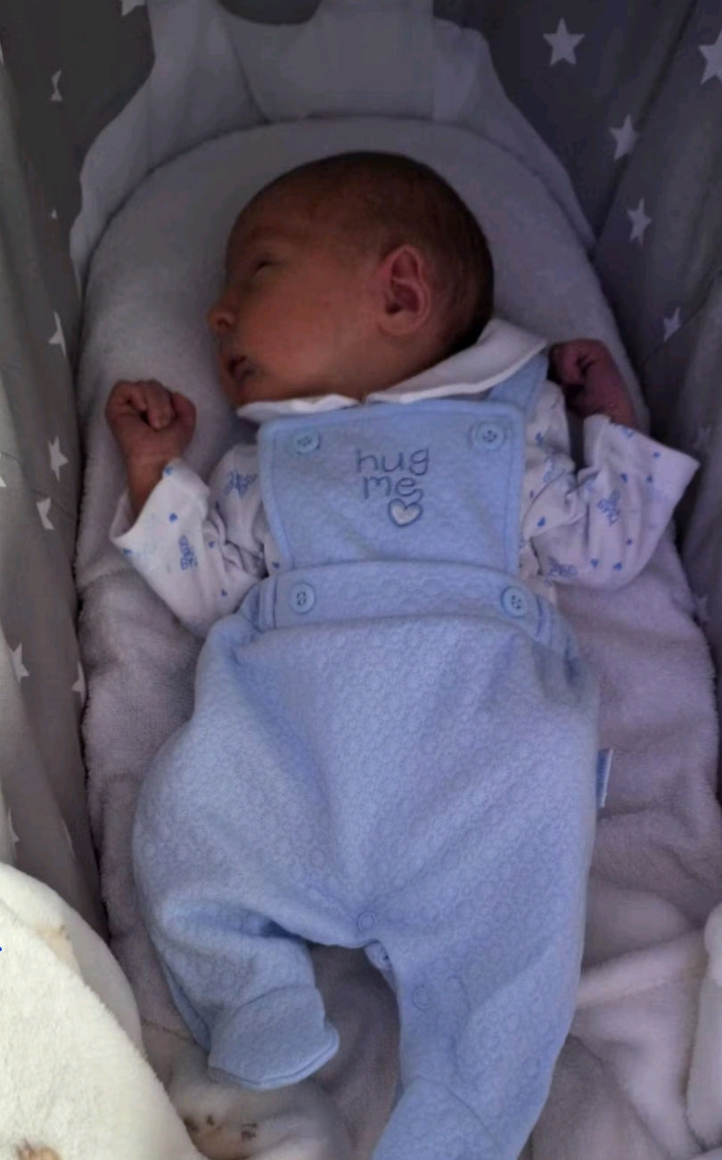 Premature Baby Boys Blue & White Hug Me Dungaree Set