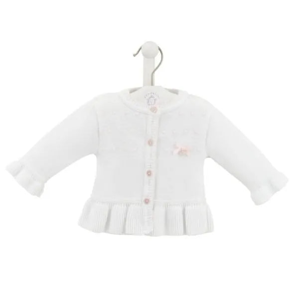 Nana's Special Buys Baby Girls White And Pink Ruffle Hem Cardigan