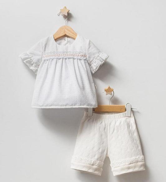 Baby Girls White Cream And Pink 2 Piece Set