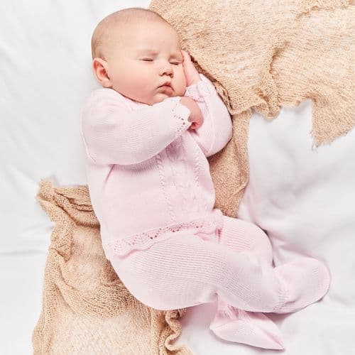 Baby Girls Pink Knitted 2 Piece Cable Knitted Set