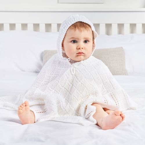 Baby Girls white Knitted Poncho