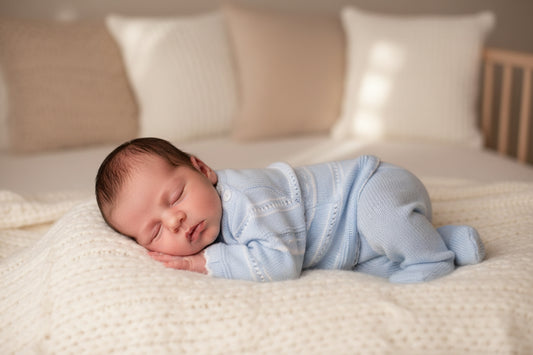 Baby Boys Blue & White Knitted Pointelle Two Piece Set