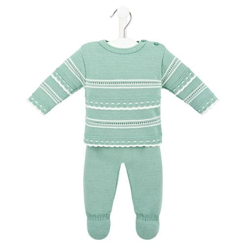 Unisex Baby Sage Green Pointelle 2 Piece Knitted Set