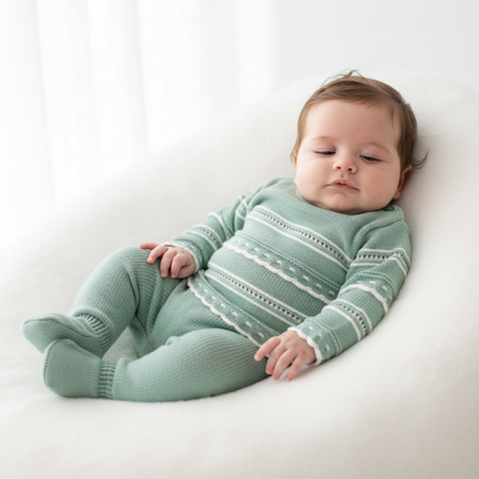 Unisex Baby Sage Green Pointelle 2 Piece Knitted Set