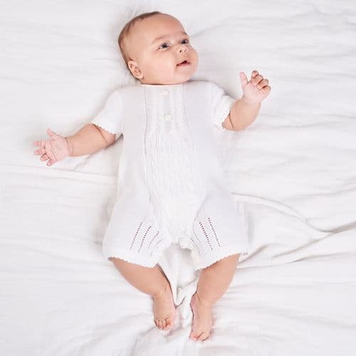 Nana B Special Buys Unisex White Knitted Cable Romper
