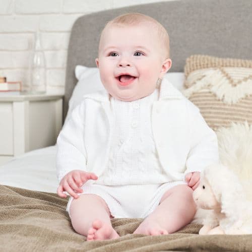 Personalised Unisex White Baby Cardigan With Collar