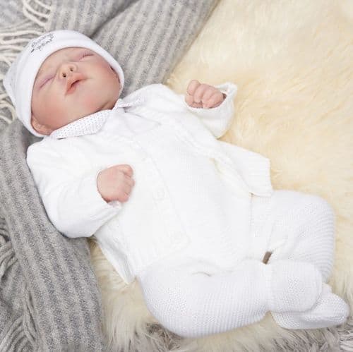 Unisex Baby White V Neck Cable Knit Cardigan