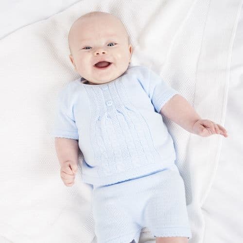 Nana 's Special Buys Baby Boys Blue Cable Design Knitted Short Set