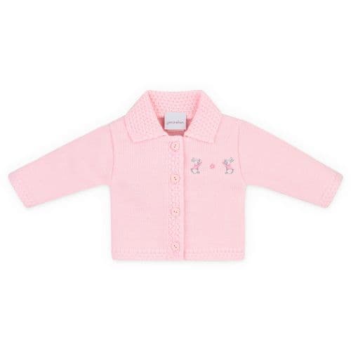 Baby Girls Pink Bunny And Flower Knitted Cardigan