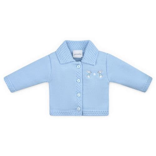 Baby Boys Blue Bunny And Flower Knitted Cardigan