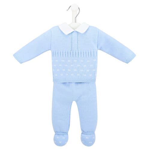 Baby Boys Blue And White 2 Piece Knitted Set