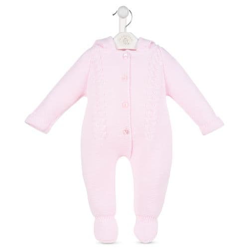 Baby Girls Pink Cable Knit hooded Pramsuit