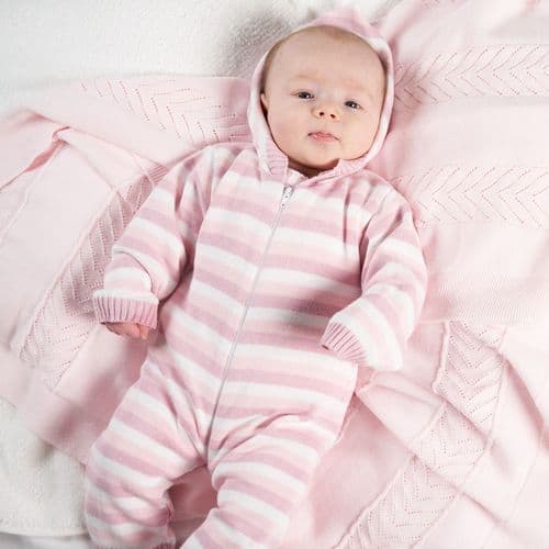 Baby Girls Pink And White Stripe Hooded Cotton Suit