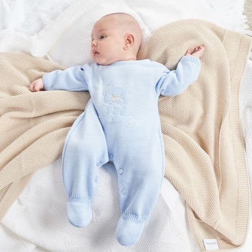 Nana's Special Buys Baby Boys Knitted Blue Teddy Onesie