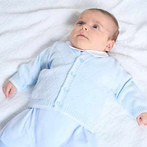 Nana's Special Buys Baby Boys Blue Cotton Knitted Cardigan