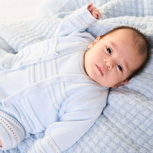 Baby Boys Blue And White Pointelle Cardigan