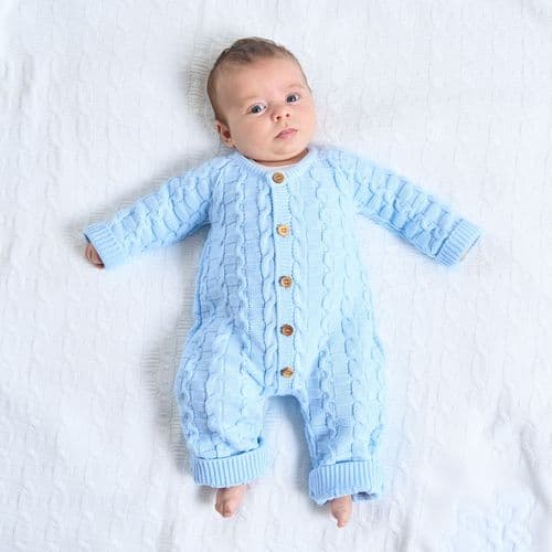 Baby Boys Blue Basket Weave Footless Onesie