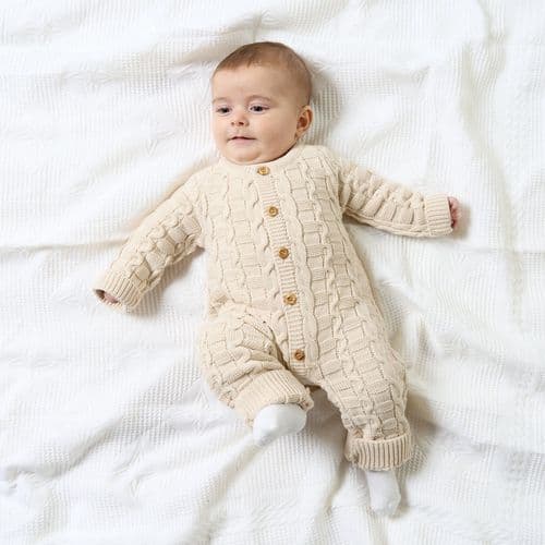 Unisex Baby Beige Basket Weave Footless Onesie