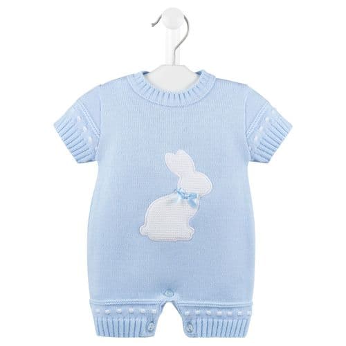 Baby Boys Blue & white Knitted Rabbit Romper