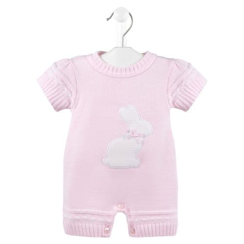 Baby Girls Pink And White Knitted Rabbit Romper