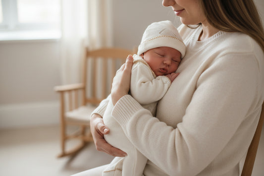 Unisex Baby Cream Knitted Onesie With Hat