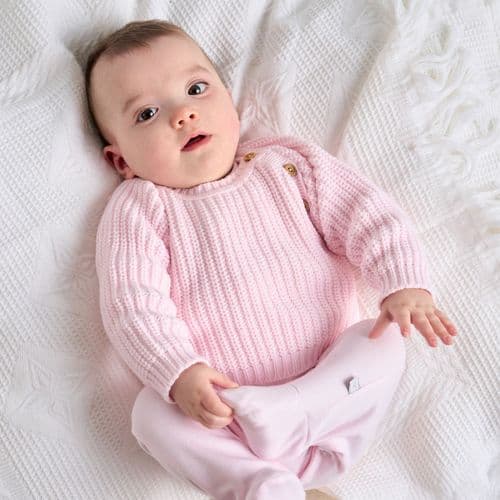 Baby Girls Pink Chunky Knit Jumper