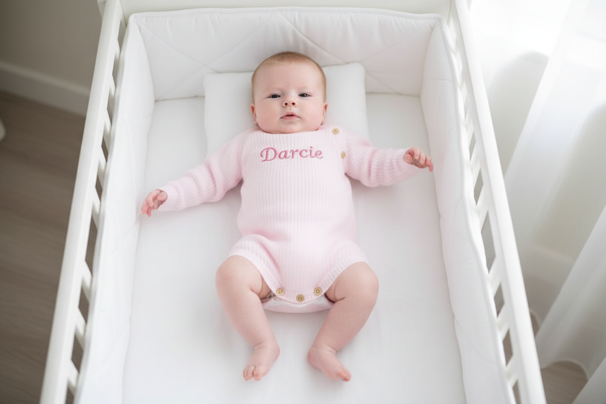 Personalised Baby Girls Pink Knitted Long Sleeved Romper