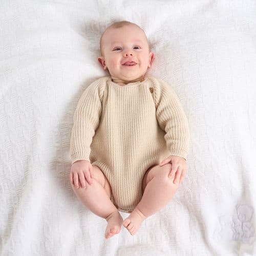 Unisex Baby Beige Long Sleeved Knitted Romper