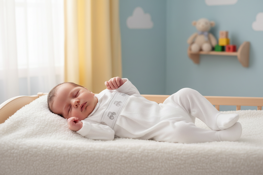 Baby Boys White Tractor Smocked Sleepsuit