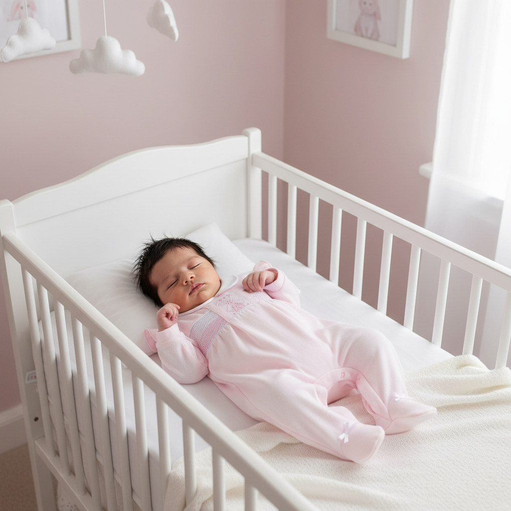 Baby Girls Pink Smocked Windmill sleepsuit