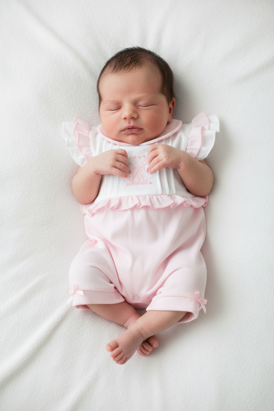 Baby Girls Pink And White Windmill Romper