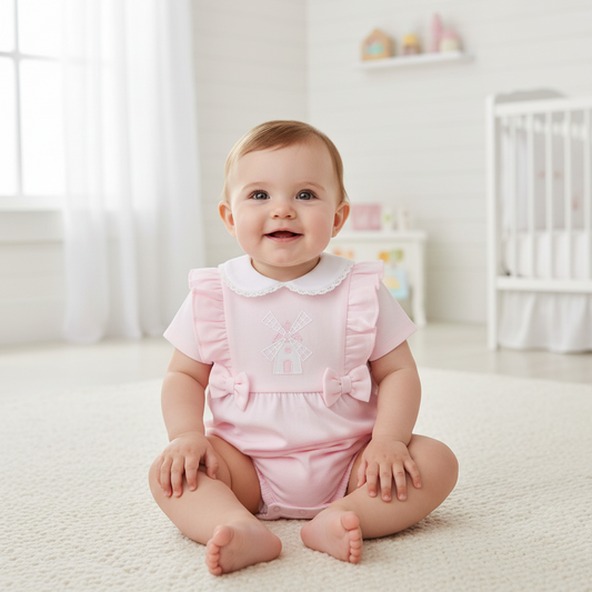 Baby Girls Pink Windmill Design Romper