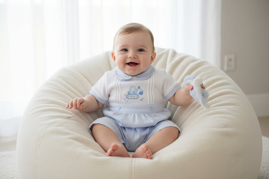 Baby Boys Blue And White Digger Romper