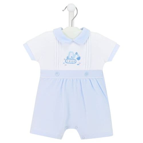 Baby Boys Blue And White Digger Romper