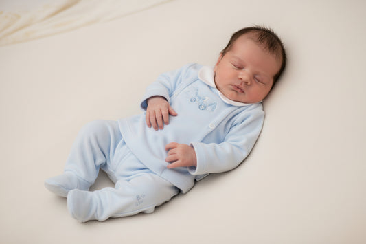 Baby Boys Blue Digger Design Velour Top And Trouser Set