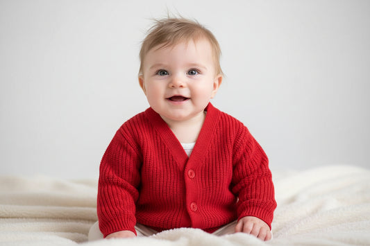 Unisex Baby Red Knitted V Neck Cardigan