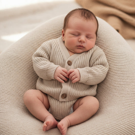 Unisex Baby Beige V Neck Ribbed Cardigan